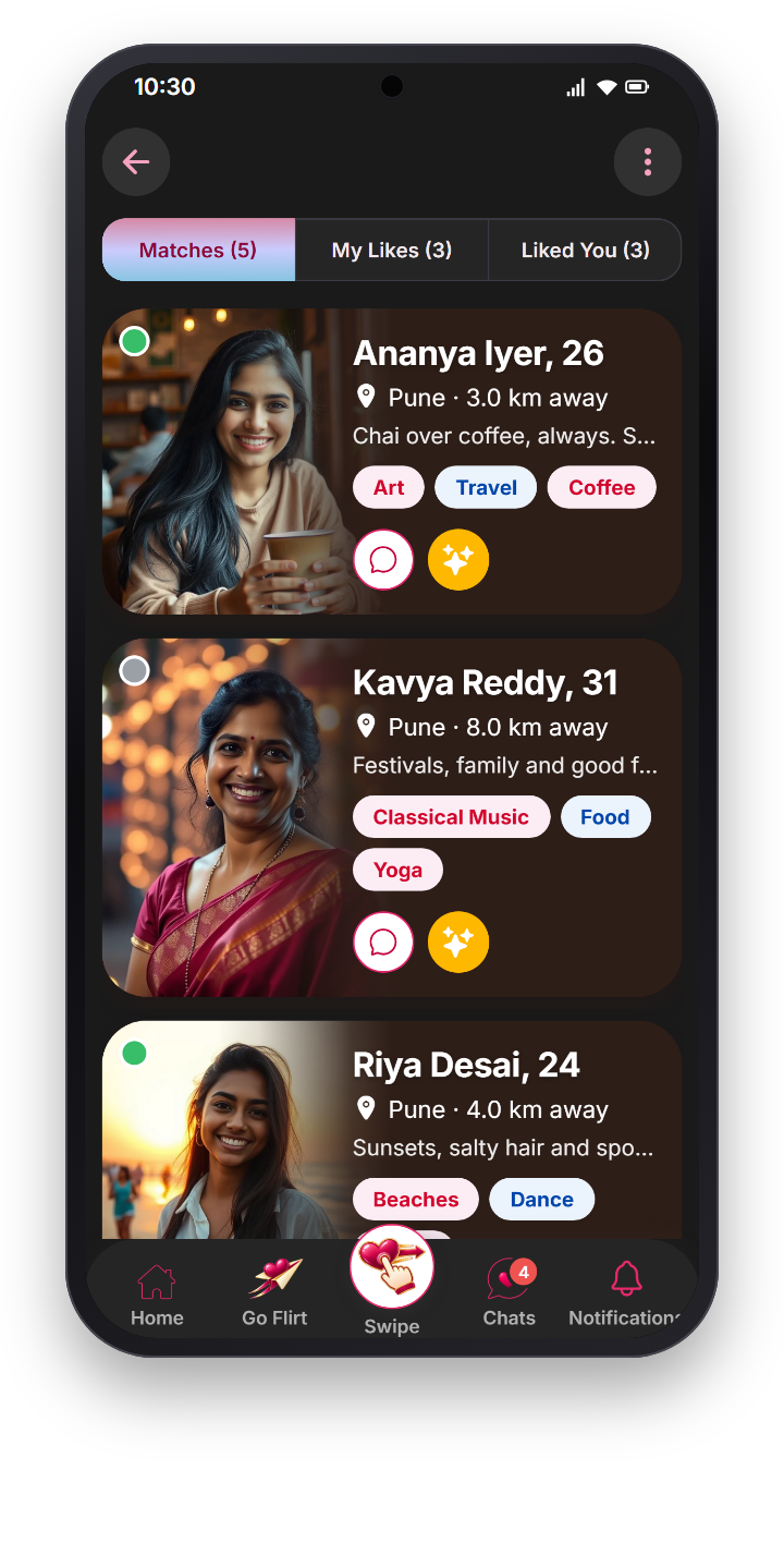 Matches and likes screen